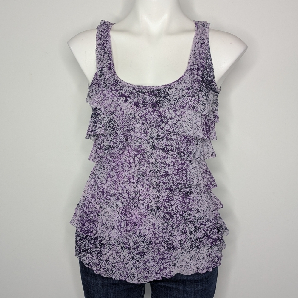 Express Purple Layered Ruffle Scoop Neck Tank Top Blouse S